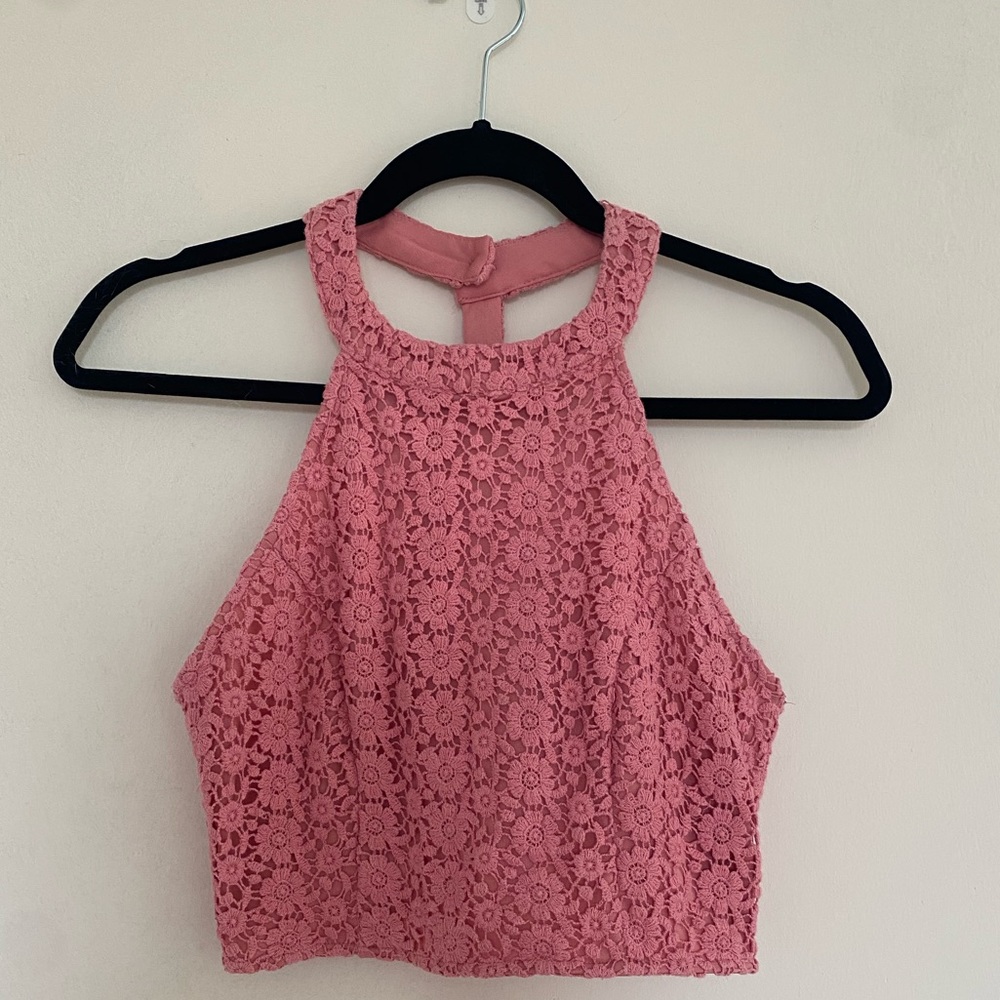 Lace button up crop top